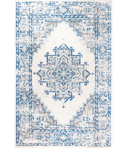 BOHEMIAN FLAIR Area Rug Inigo Cottage Medallion Blue/Gray 8 ft. x 10 ft. Area Rug