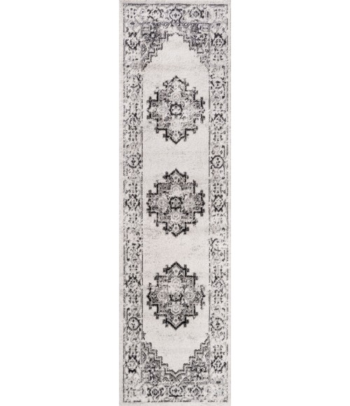 BOHEMIAN FLAIR Area Rug Inigo Cottage Medallion Dark Gray/Cream 2 ft. x 8 ft. Runner Rug