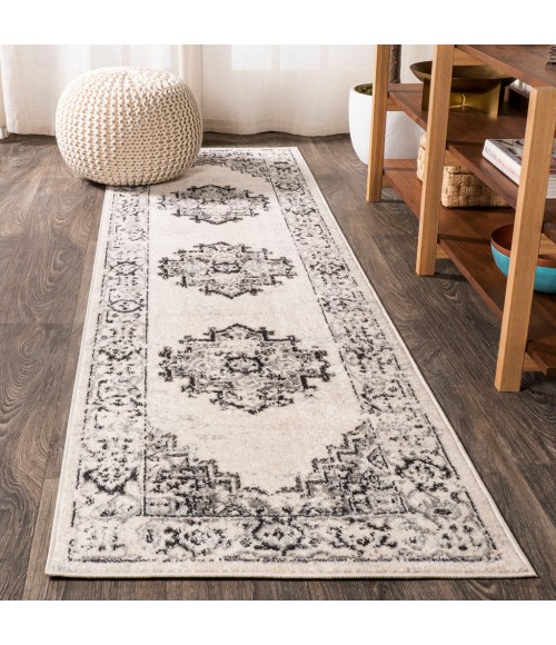 BOHEMIAN FLAIR Area Rug Inigo Cottage Medallion Dark Gray/Cream 2 ft. x 8 ft. Runner Rug