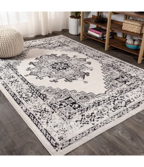Inigo Cottage Medallion Dark Gray/Cream 5 ft. x 8 ft. Area Rug