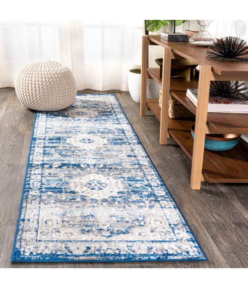 Scala Ornate Bohemian Medallion Blue/Dark Gray 2 ft. x 8 ft. Runner Rug