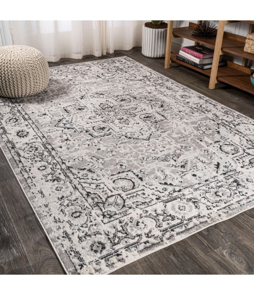 BOHEMIAN FLAIR Area Rug Denia Ornate Geometric Medallion Dark Gray 3 ft. x 5 ft. Area Rug