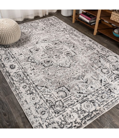 BOHEMIAN FLAIR Area Rug Denia Ornate Geometric Medallion Dark Gray 3 ft. x 5 ft. Area Rug