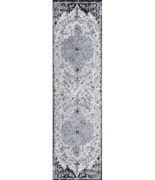 BOHEMIAN FLAIR Area Rug Anaise Ornate Boho Medallion Gray/Black/Cream 2 ft. x 8 ft. Runner Rug