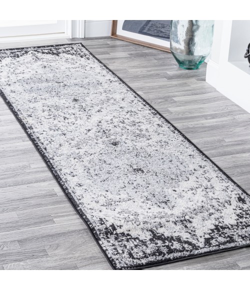BOHEMIAN FLAIR Area Rug Anaise Ornate Boho Medallion Gray/Black/Cream 2 ft. x 8 ft. Runner Rug