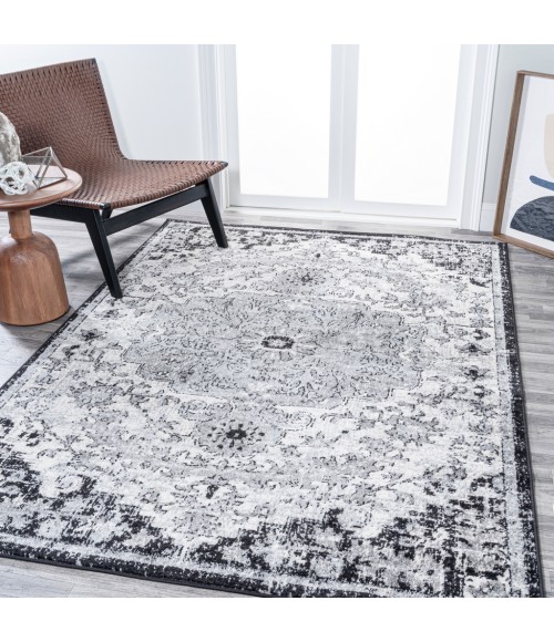 BOHEMIAN FLAIR Area Rug Anaise Ornate Boho Medallion Gray/Black/Cream 4 ft. x 6 ft. Area Rug