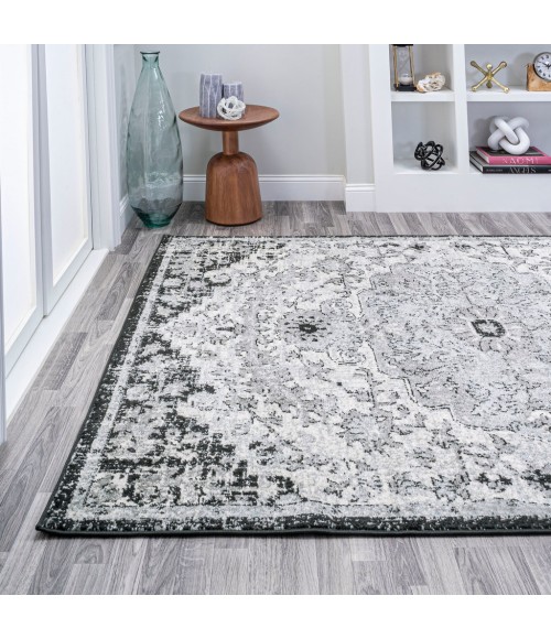 BOHEMIAN FLAIR Area Rug Anaise Ornate Boho Medallion Gray/Black/Cream 4 ft. x 6 ft. Area Rug
