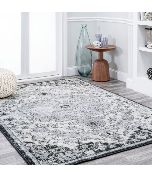 BOHEMIAN FLAIR Area Rug Anaise Ornate Boho Medallion Gray/Black/Cream 4 ft. x 6 ft. Area Rug