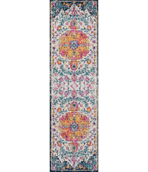BOHEMIAN FLAIR Area Rug Anaise Ornate Boho Medallion Orange/Fuchsia/Blue/Cream 2 ft. x 8 ft. Runner Rug
