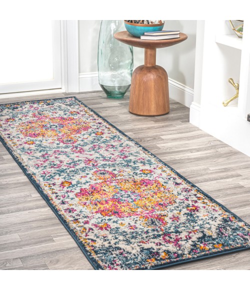 BOHEMIAN FLAIR Area Rug Anaise Ornate Boho Medallion Orange/Fuchsia/Blue/Cream 2 ft. x 8 ft. Runner Rug