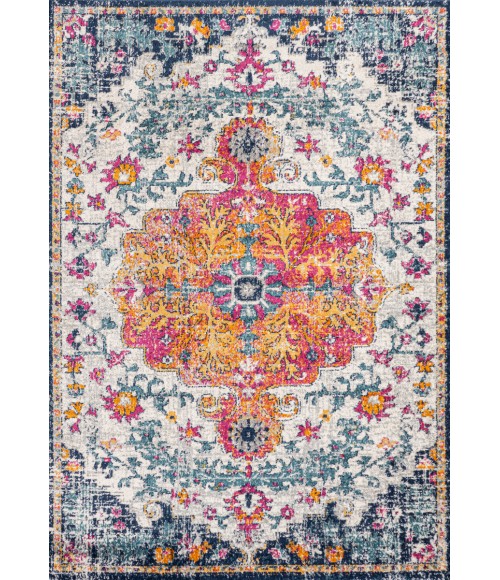 BOHEMIAN FLAIR Area Rug Anaise Ornate Boho Medallion Orange/Fuchsia/Blue/Cream 8 ft. x 10 ft. Area Rug
