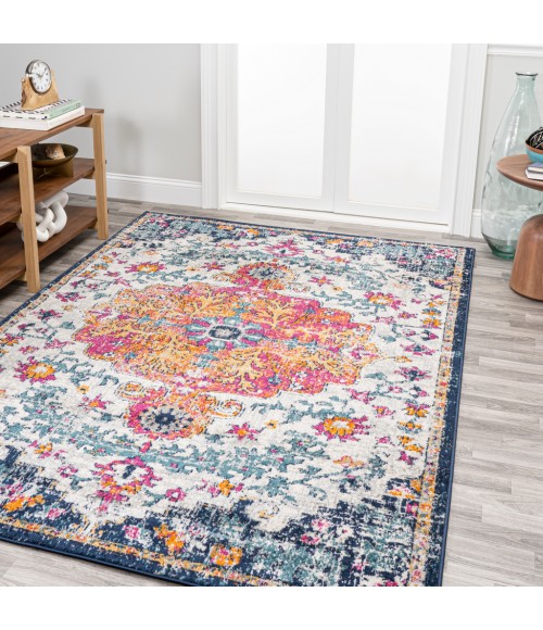 BOHEMIAN FLAIR Area Rug Anaise Ornate Boho Medallion Orange/Fuchsia/Blue/Cream 8 ft. x 10 ft. Area Rug