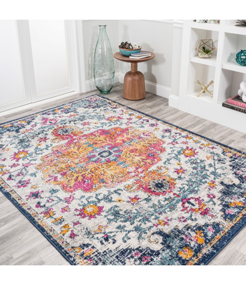BOHEMIAN FLAIR Area Rug Anaise Ornate Boho Medallion Orange/Fuchsia/Blue/Cream 8 ft. x 10 ft. Area Rug