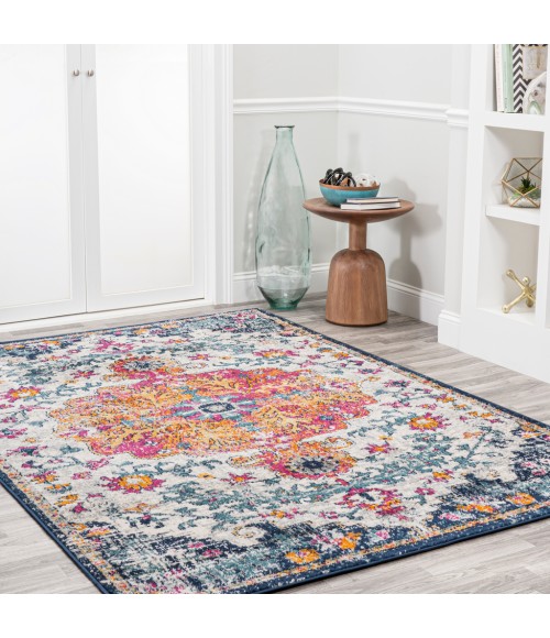 BOHEMIAN FLAIR Area Rug Anaise Ornate Boho Medallion Orange/Fuchsia/Blue/Cream 8 ft. x 10 ft. Area Rug