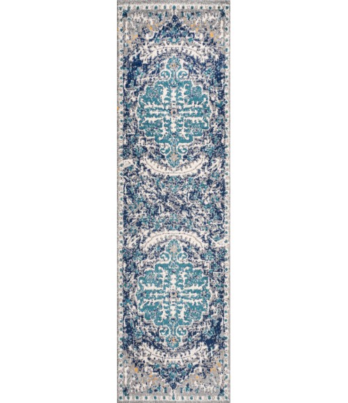Anaise Ornate Boho Medallion Dark Blue/Gray 2 ft. x 8 ft. Runner Rug