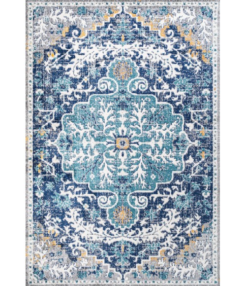 BOHEMIAN FLAIR Area Rug Anaise Ornate Boho Medallion Dark Blue/Gray 8 ft. x 10 ft. Area Rug