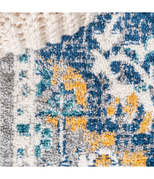 BOHEMIAN FLAIR Area Rug Anaise Ornate Boho Medallion Dark Blue/Gray 8 ft. x 10 ft. Area Rug