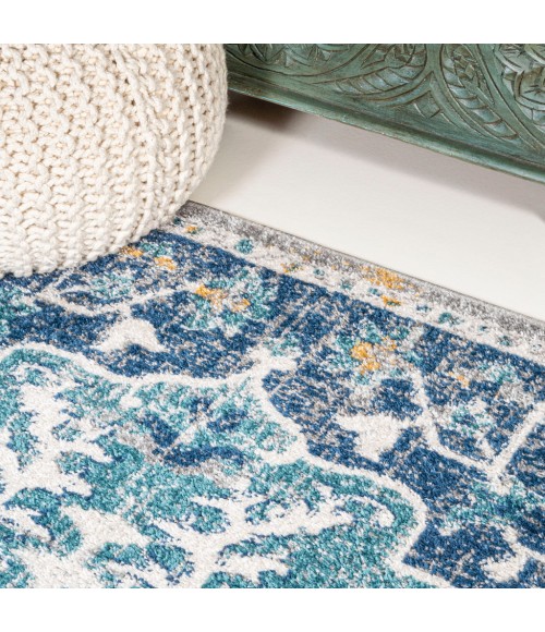 BOHEMIAN FLAIR Area Rug Anaise Ornate Boho Medallion Dark Blue/Gray 8 ft. x 10 ft. Area Rug