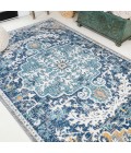 BOHEMIAN FLAIR Area Rug Anaise Ornate Boho Medallion Dark Blue/Gray 8 ft. x 10 ft. Area Rug