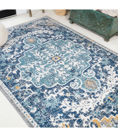 BOHEMIAN FLAIR Area Rug Anaise Ornate Boho Medallion Dark Blue/Gray 8 ft. x 10 ft. Area Rug