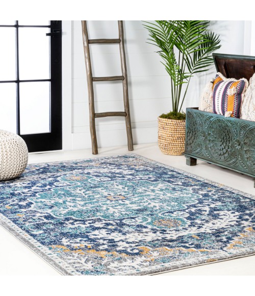 BOHEMIAN FLAIR Area Rug Anaise Ornate Boho Medallion Dark Blue/Gray 8 ft. x 10 ft. Area Rug
