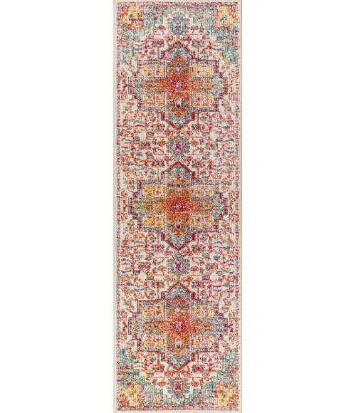 CALIFORNIA VINTAGE Area Rug Zafra Vintage Medallion Coral/Blue/Multi 2 ft. x 8 ft. Runner Rug