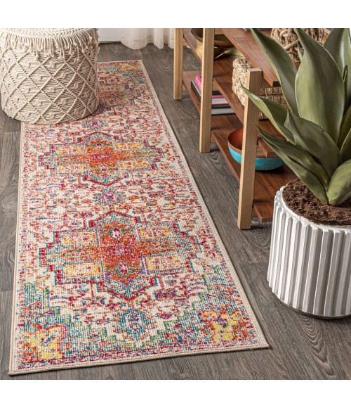 CALIFORNIA VINTAGE Area Rug Zafra Vintage Medallion Coral/Blue/Multi 2 ft. x 8 ft. Runner Rug