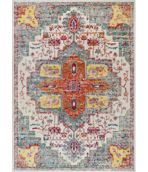CALIFORNIA VINTAGE Area Rug Zafra Vintage Medallion Coral/Blue/Multi 5 ft. x 8 ft. Area Rug