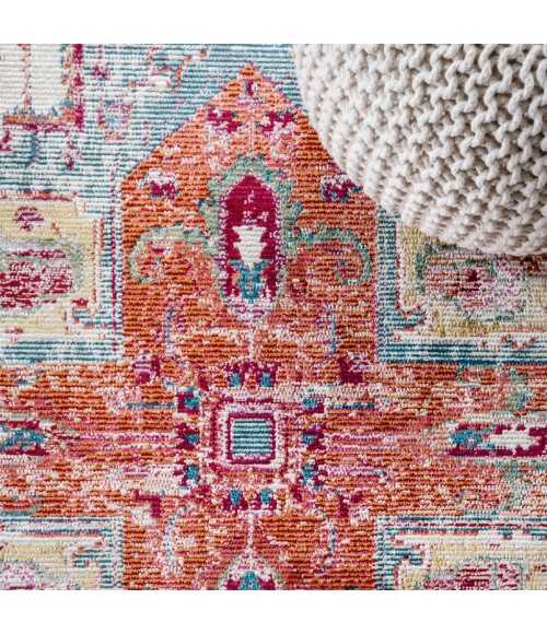 CALIFORNIA VINTAGE Area Rug Zafra Vintage Medallion Coral/Blue/Multi 5 ft. x 8 ft. Area Rug