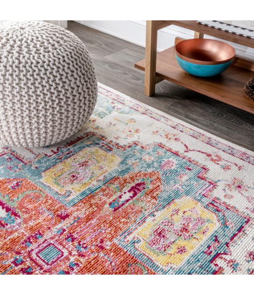 CALIFORNIA VINTAGE Area Rug Zafra Vintage Medallion Coral/Blue/Multi 5 ft. x 8 ft. Area Rug