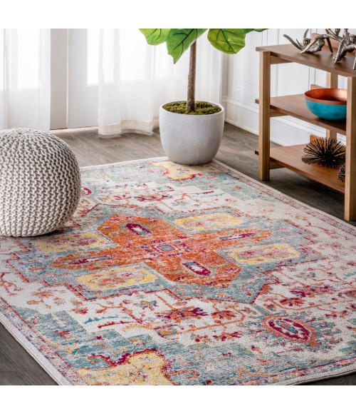 CALIFORNIA VINTAGE Area Rug Zafra Vintage Medallion Coral/Blue/Multi 5 ft. x 8 ft. Area Rug
