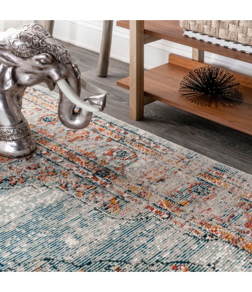 Cadiz Vintage Medallion Coral/Turquoise 5 ft. x 8 ft. Area Rug