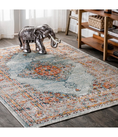 Cadiz Vintage Medallion Coral/Turquoise 5 ft. x 8 ft. Area Rug