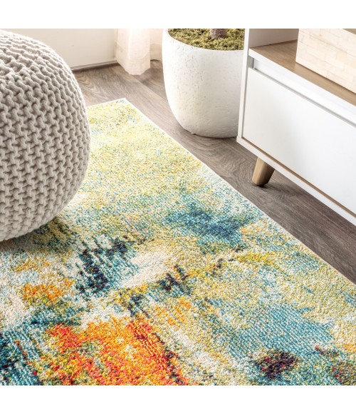 Contemporary POP Modern Abstract Waterfall Blue/Cream 5 ft. x 8 ft. Area Rug