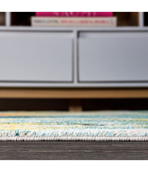 Contemporary POP Modern Abstract Waterfall Blue/Cream 2 ft. x 8 ft. Runner Rug