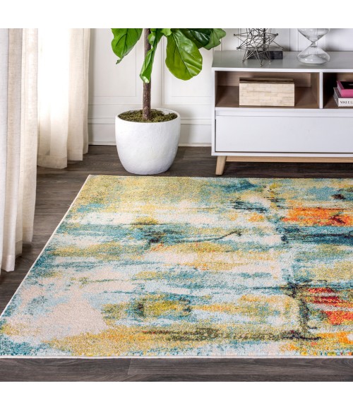 Contemporary POP Modern Abstract Waterfall Blue/Cream 5 ft. x 8 ft. Area Rug