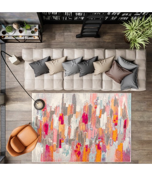 CONTEMPORARY POP Area Rug Contemporary POP Modern Abstract Brushstroke Ivory/Pink 4 ft. x 6 ft. Area Rug