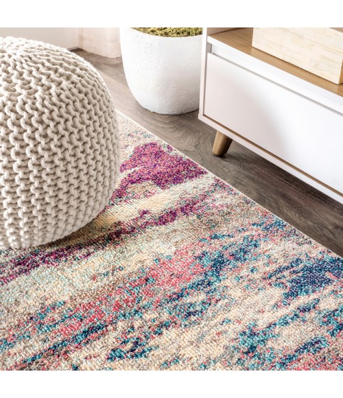 CONTEMPORARY POP Area Rug Contemporary POP Modern Abstract Brushstroke Cream/Pink 8 ft. x 10 ft. Area Rug