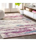 CONTEMPORARY POP Area Rug Contemporary POP Modern Abstract Brushstroke Cream/Pink 8 ft. x 10 ft. Area Rug