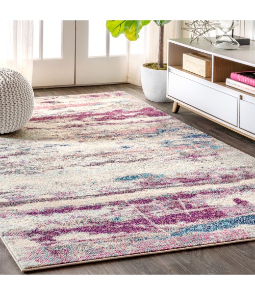 CONTEMPORARY POP Area Rug Contemporary POP Modern Abstract Brushstroke Cream/Pink 8 ft. x 10 ft. Area Rug