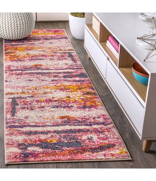 Contemporary POP Modern Abstract Brushstroke Pink/Cream 2 ft. x 8 ft. Runner Rug