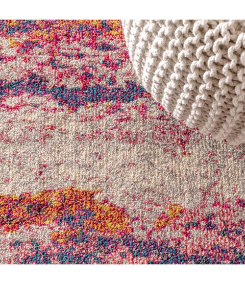 Contemporary POP Modern Abstract Brushstroke Pink/Cream 3 ft. x 5 ft. Area Rug