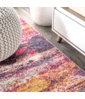Contemporary POP Modern Abstract Brushstroke Pink/Cream 3 ft. x 5 ft. Area Rug