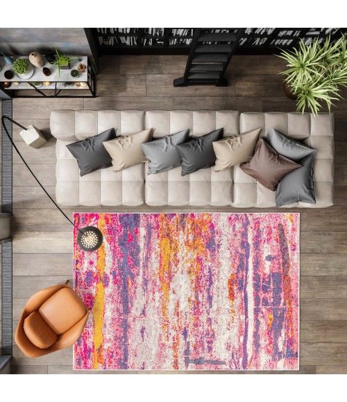 Contemporary POP Modern Abstract Brushstroke Pink/Cream 3 ft. x 5 ft. Area Rug