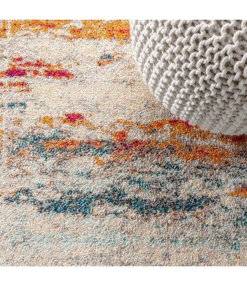 CONTEMPORARY POP Area Rug Contemporary POP Modern Abstract Brushstroke Cream/Blue 5 ft. x 8 ft. Area Rug
