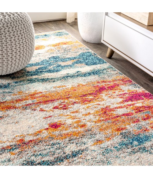 CONTEMPORARY POP Area Rug Contemporary POP Modern Abstract Brushstroke Cream/Blue 5 ft. x 8 ft. Area Rug