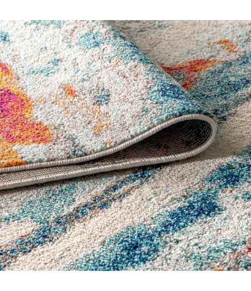 CONTEMPORARY POP Area Rug Contemporary POP Modern Abstract Brushstroke Cream/Blue 5 ft. x 8 ft. Area Rug