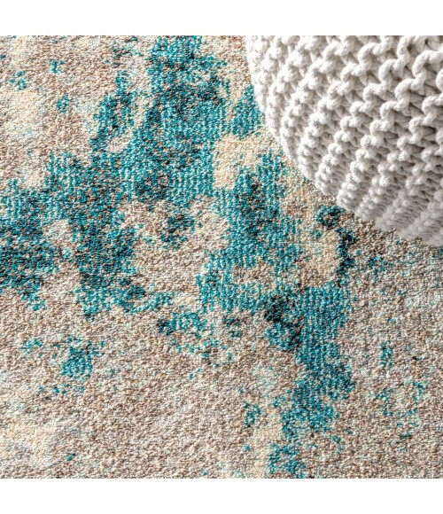 Contemporary POP Modern Abstract Vintage Faded Blue/Gray 5 ft. x 8 ft. Area Rug