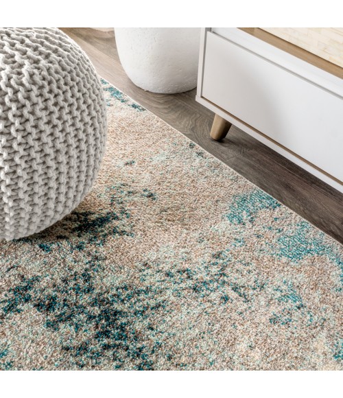 Contemporary POP Modern Abstract Vintage Faded Blue/Gray 5 ft. x 8 ft. Area Rug