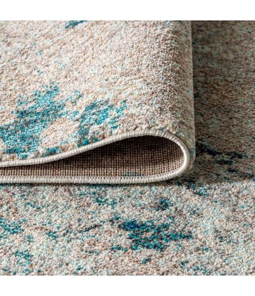 Contemporary POP Modern Abstract Vintage Faded Blue/Gray 5 ft. x 8 ft. Area Rug